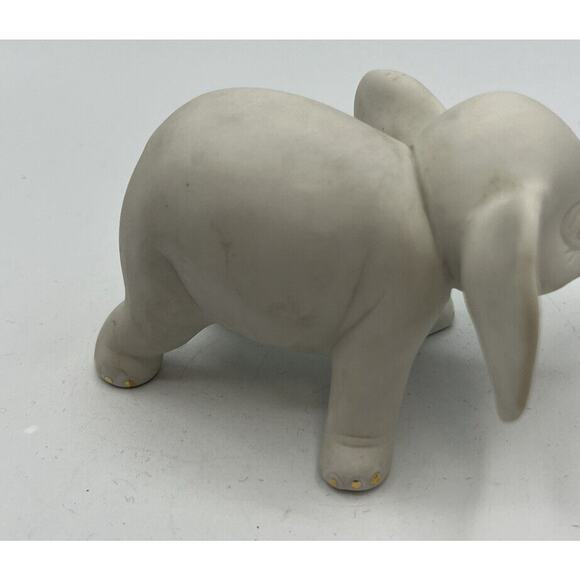 Figurines Elephant Gray Porcelain Bisque Gold Trim Eyes Tucks Toe Nails 3 x 4" - Picture 3 of 6